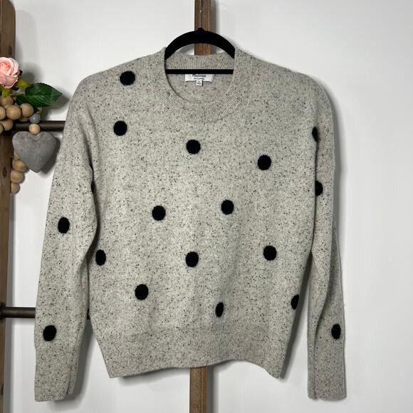 Madewell Long Sleeve Cashmere Gray Black Dots Sweater Size‎ X Small - Picture 1 of 6